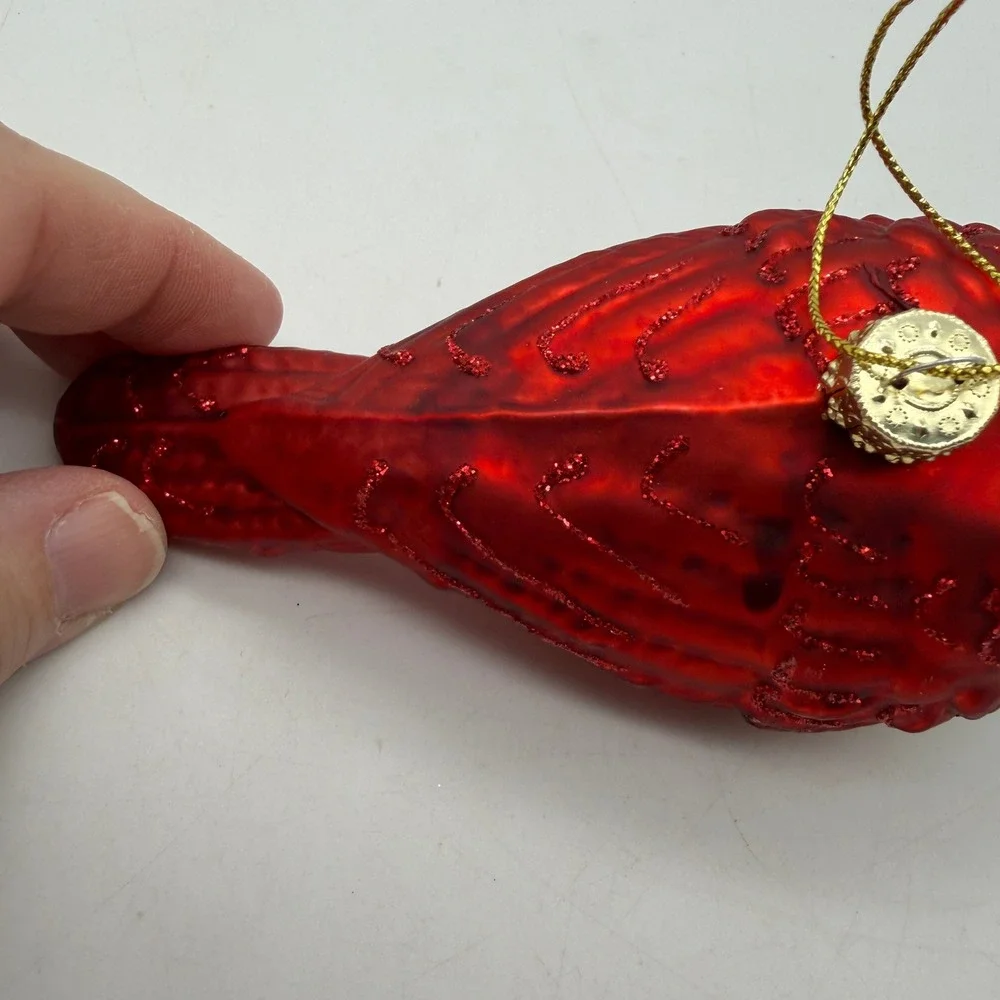 Red Cardinal Glass Christmas Ornament Glitter Accents Bird Holiday Decor